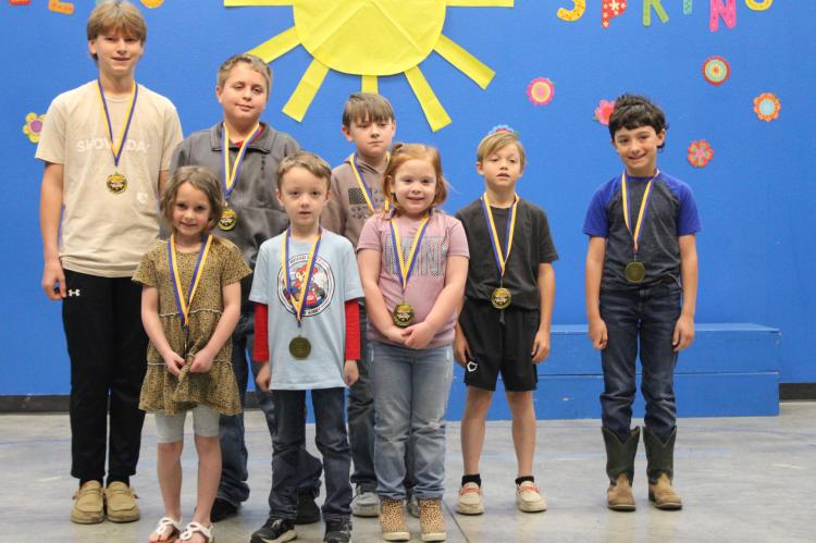 MOSS STUDENTS OF THE MONTH. Pictured above: Back row: Jameson O’Kelley, Bentley Teague, Hunter Brown, Knox Harris, Sam Pipkin. Front row: Lydie Lantz, Ethan Brown, Aubri Flick